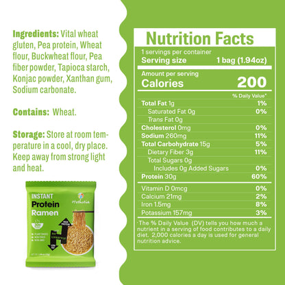 Hethstia High Protein Ramen Plain, 6 Pack Instant Ramen Noodles – 30g Plant Protein, Vegan, Non-Fried, Non-GMO, Sugar-Free, Low Fat, Healthy Quick Meal Base for Lunch, Dinner or Post-Workout