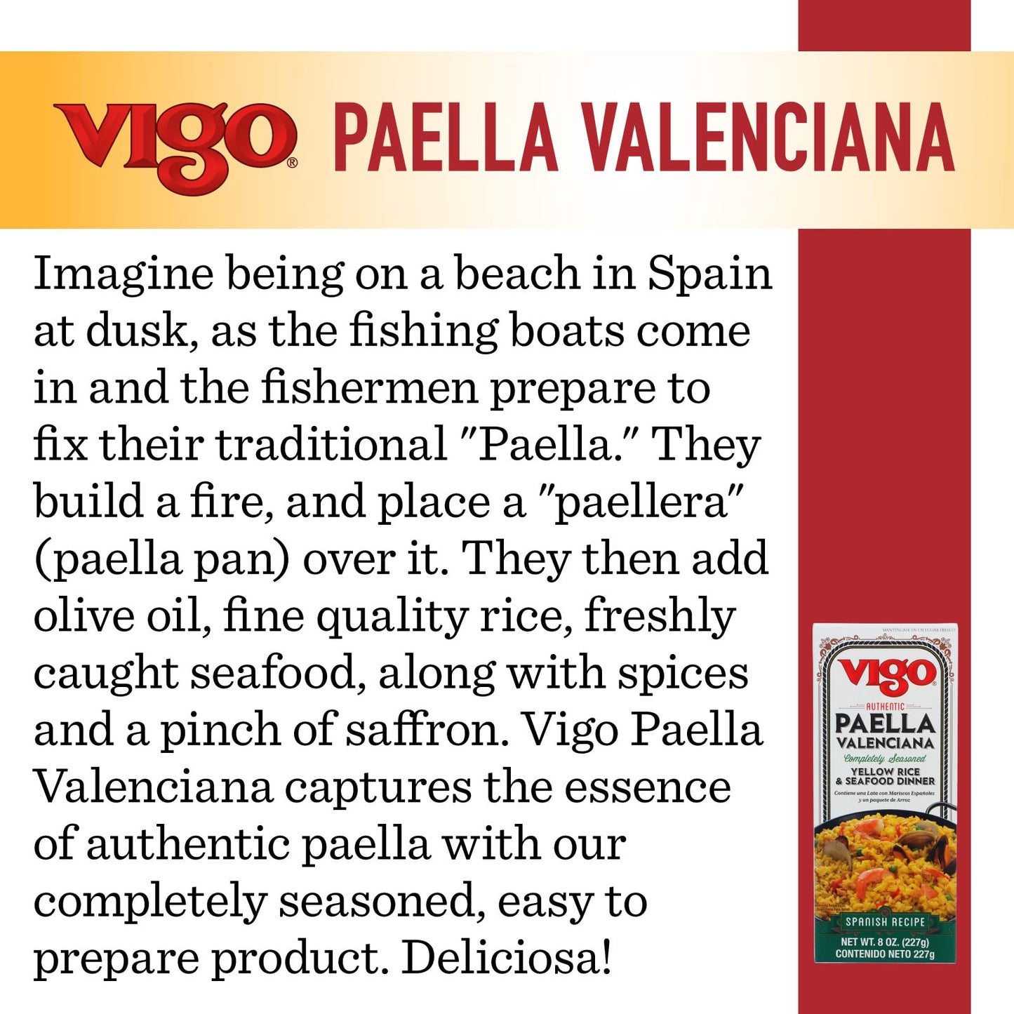 Vigo Authentic Paella Valenciana, Completely Seasoned Yellow Rice & Seafood Dinner, Spanish Recipe (8 Ounce (Pack of 12))