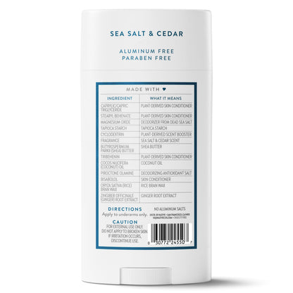Native Aluminum Free Deodorant, Sea Salt & Cedar, Large Size Stick, 72 Hour Odor Control, for Women & Men, Contains Naturally Derived Ingredients, 3.1 oz