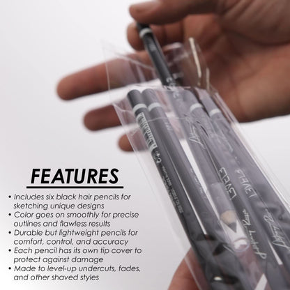 Level 3 Black Liner Pencils - Hair Tattoo and Design Pen - Beard Guide and Razor Trace Pencil