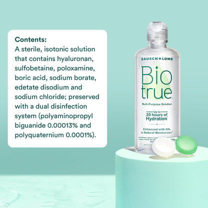 Biotrue Contact Solution, Multi-Purpose Solution with Lens Case, Cleans, Conditions, Hydrates, Disinfects, Removes Protein, Dirt & Debris, Contact Lens Cleaner & Storage, 10 Fl Oz (Pack of 2)