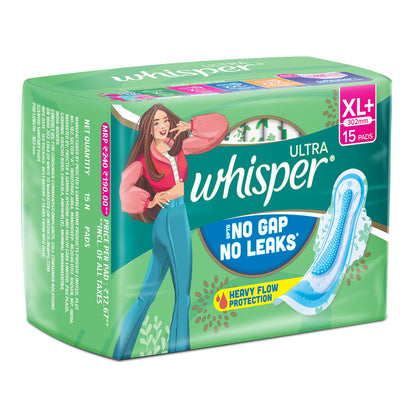Whisper Ultra Sanitary Pads with Wings - 15 Pieces (XL Plus)