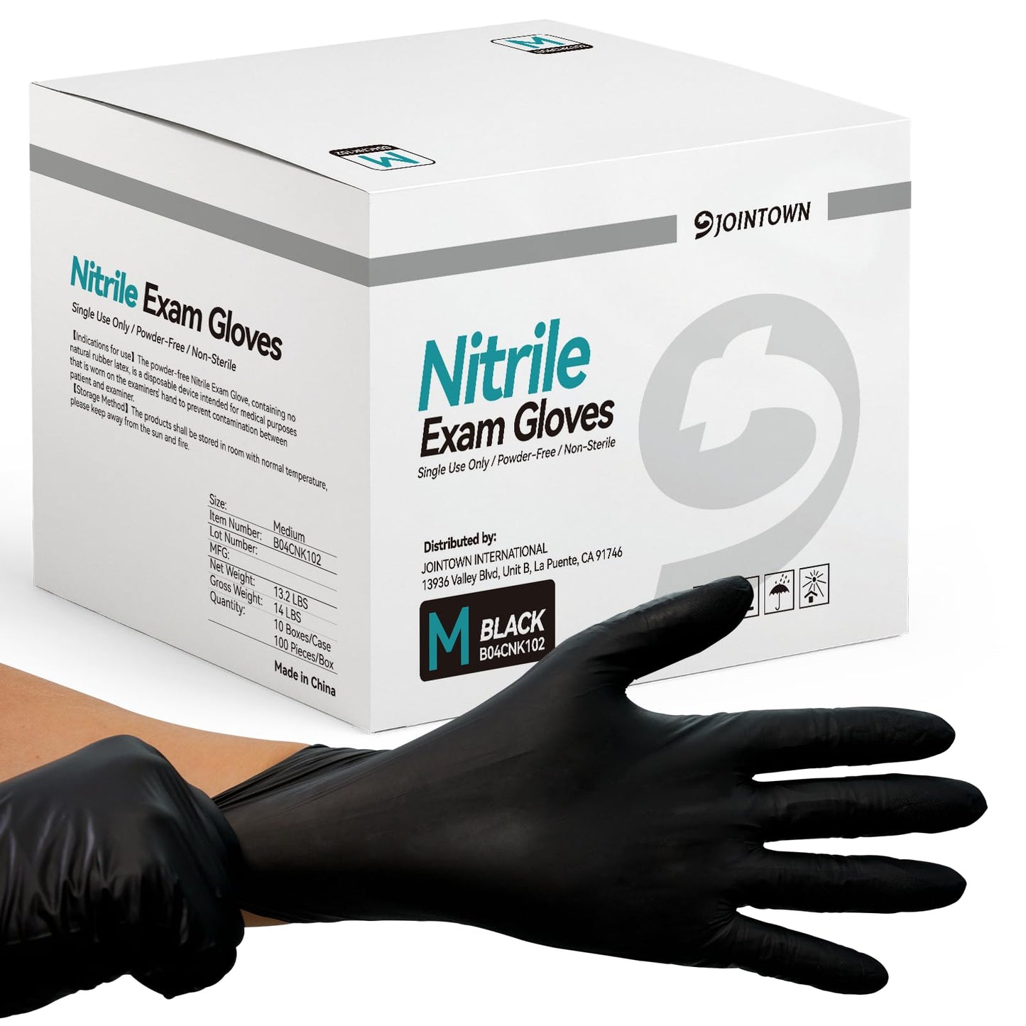Jointown 5.5 Mil Nitrile Exam Gloves, Medical Black Gloves Disposable Latex Free Medium Powder-Free For Exam, Mechanic