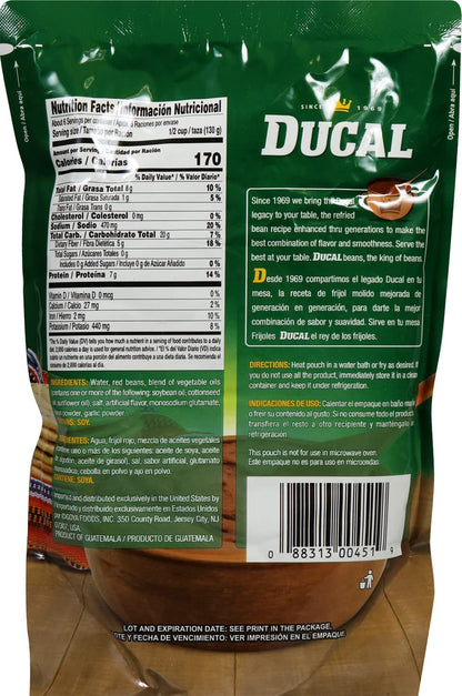 Ducal Refried Red Beans Pouch 28 Oz Pack of 12 - Microwaveable Goya Instant Red Refried Beans Vegetarian Doy Pack - Gluten Free Cholesterol Free - Good Source of Fiber Protein & Iron