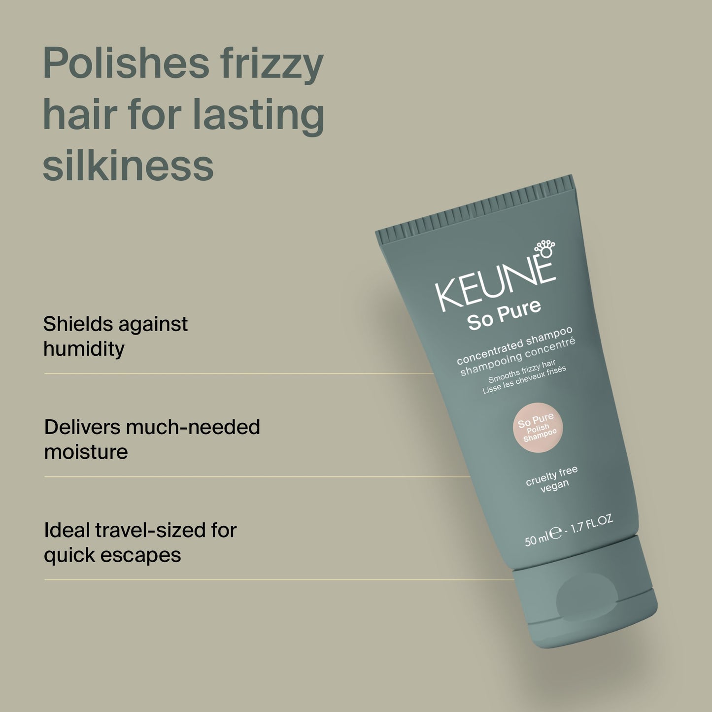 KEUNE So Pure Restore Shampoo, Hydrating and Gentle Cleansing Formula, Travel Size, 50ml