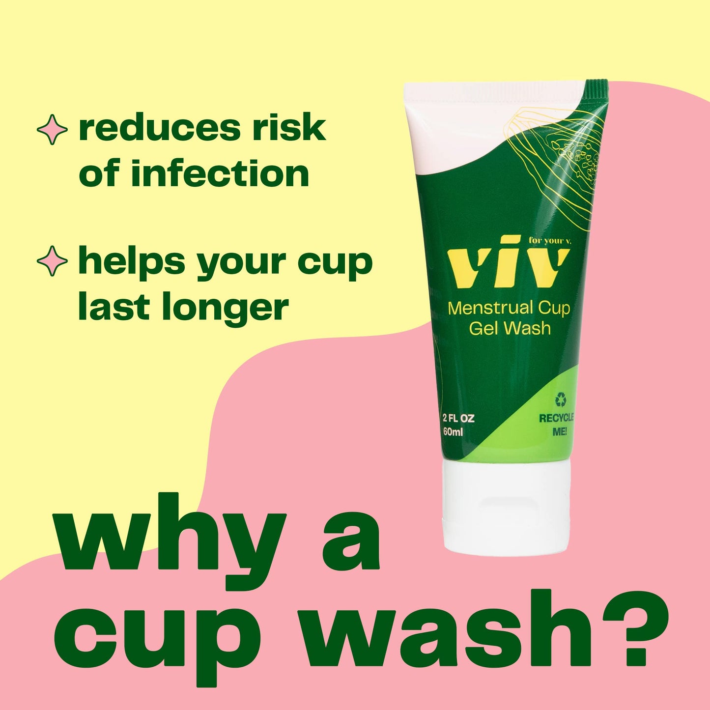 Viv for your V Premium Menstrual Cup & Disc Gel Wash, Gentle, Safe, Cleanser to Wash Reusable Silicone Period Cups & Discs, Free of Toxins, Parabens, and Fragrances, 2 fl. oz.