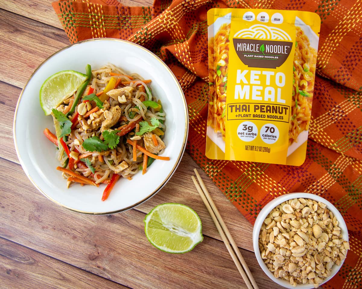 Miracle Noodle Thai Peanut Ready To Eat Meal, 10 Oz (Pack of 6), Plant Based Shirataki Konjac Noodles, 70 Calories Per Serving, Low Carb, Gluten-Free