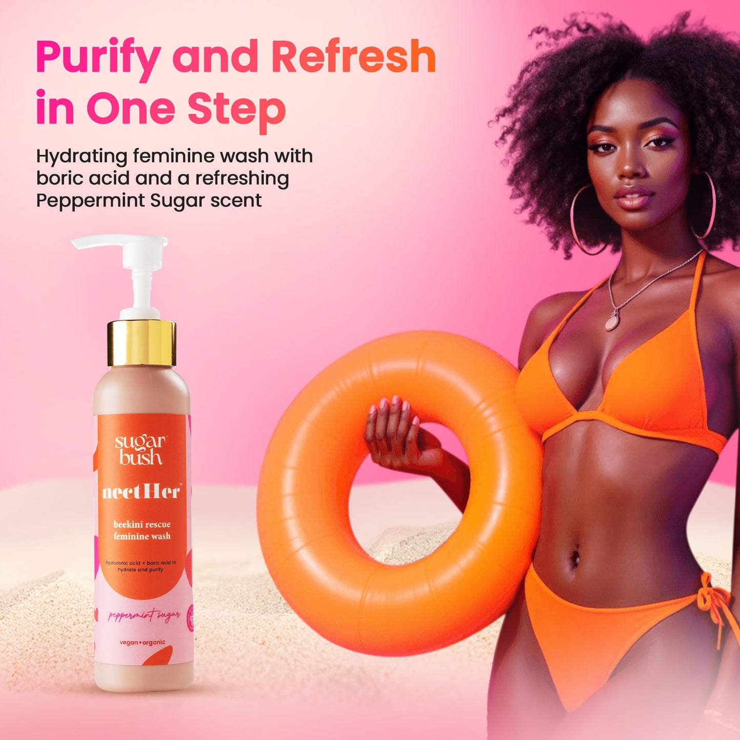 nectHer Purifying Feminine Wash – Hydrating Gelée with Hyaluronic & Boric Acid | pH-Balanced Odor Control | Peppermint Sugar Scent | 7oz