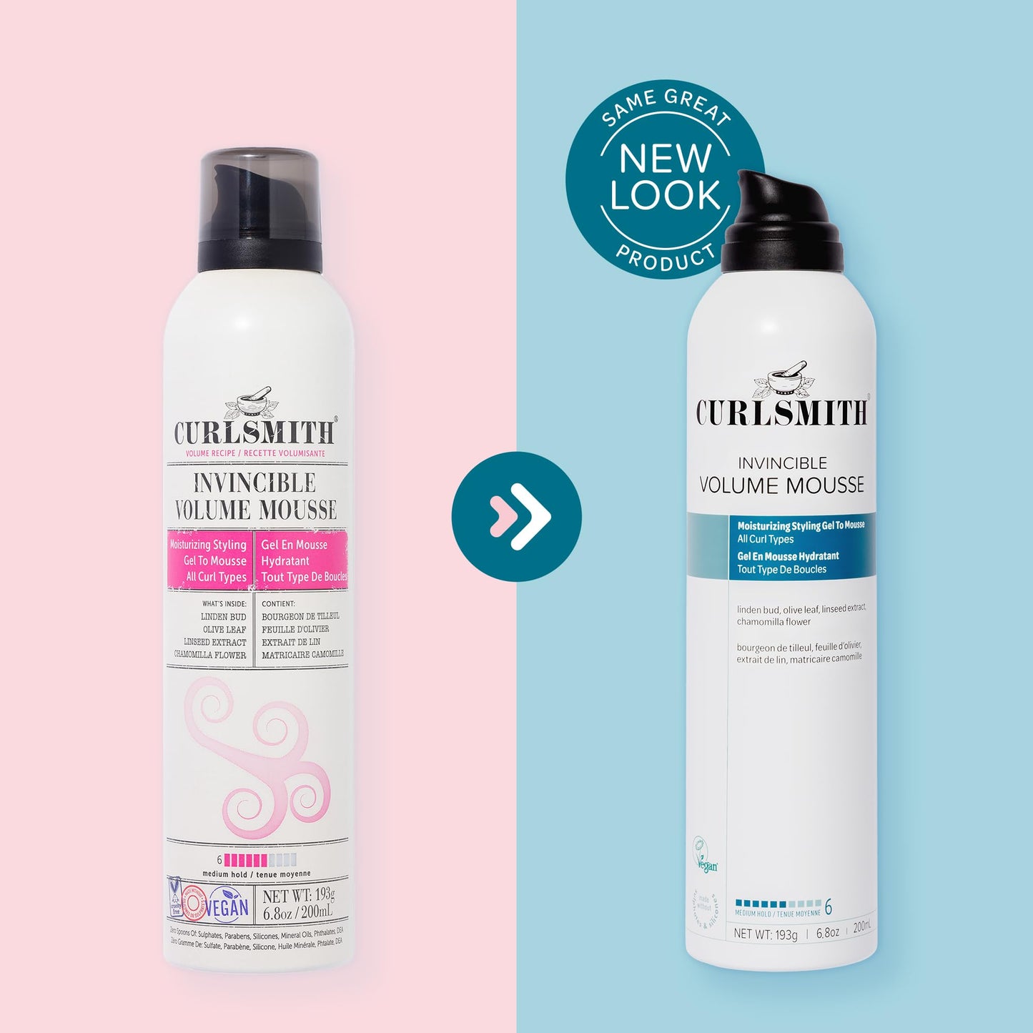 CURLSMITH - Invincible Volume Hair Mousse, Instant Volume, Alcohol Free, Non-Sticky, for Wavy, Curly or Coily Hair, Vegan (200ml/6.8fl oz)