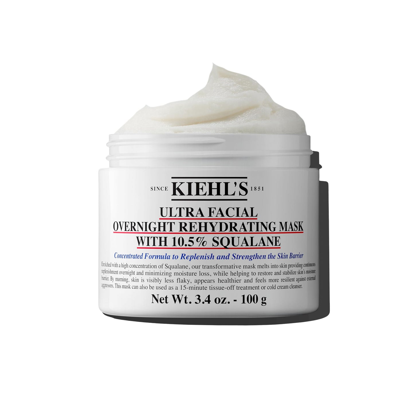 Kiehl's Ultra Facial Overnight Hydrating Face Mask with 10.5% Squalane, Deeply Hydrates Skin & Strengthens Moisture Barrier, Treats Dryness & Flaky Skin, Paraben-free, Fragrance-free, All Skin Types