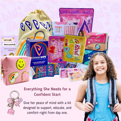 Period Kit for Tweens - First Period Kit for Girls 9-12 10-14 for School- Comfort Fit Feminine Pads Designed for Tween Teens Needs- Period Bags for Teen (Pink)