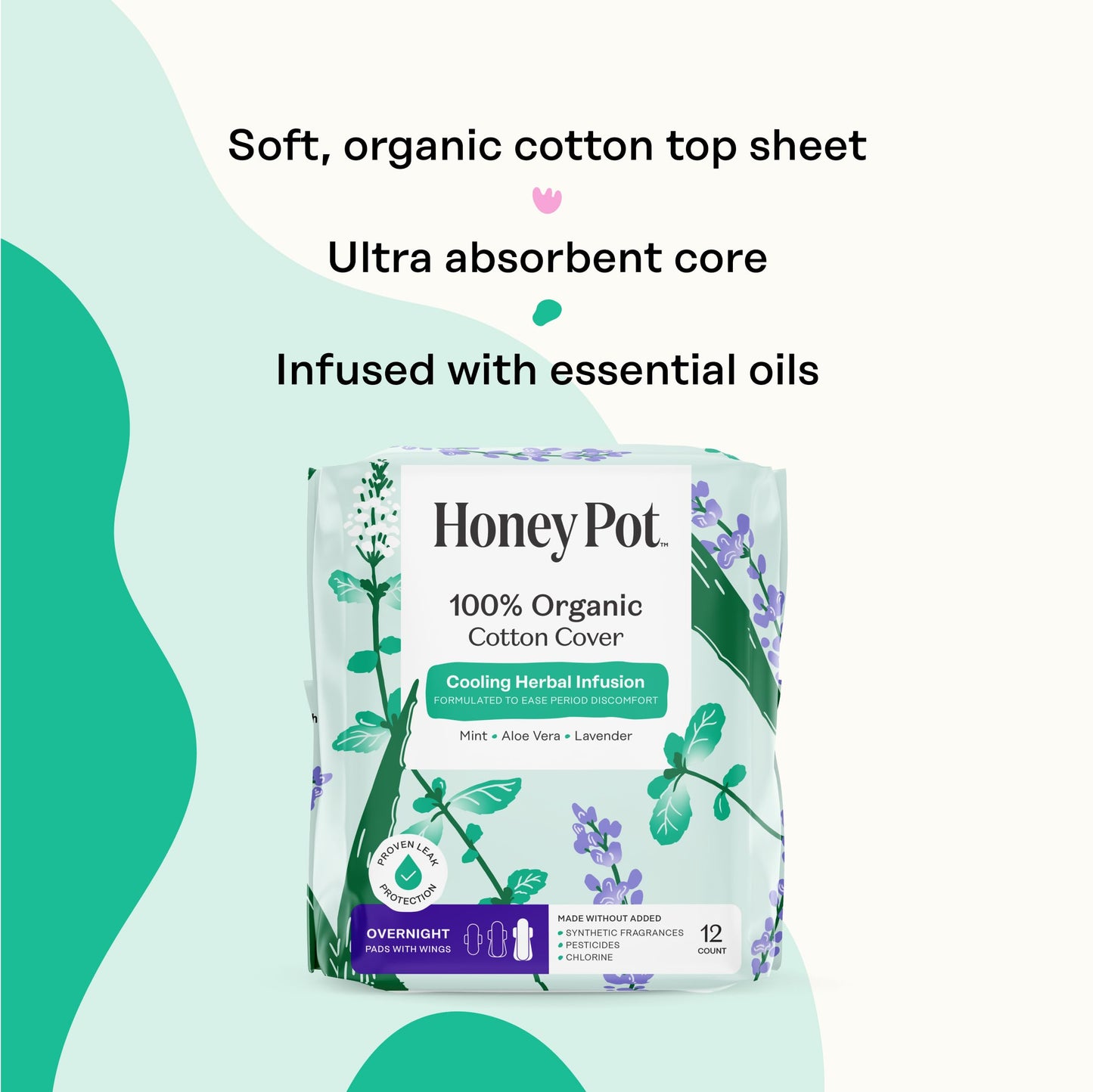 The Honey Pot Company - Overnight Pads & Coconut Shea Body Cleanser Bundle - Herbal Infused w/Essential Oils - Body Wash to Moisturize & Cleanse Skin - Sanitary Pads - Feminine Care