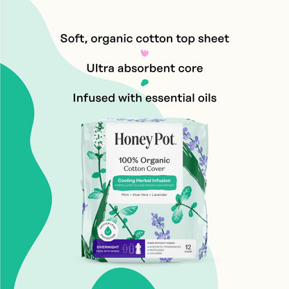 The Honey Pot Company - Overnight Pads & Coconut Shea Body Cleanser Bundle - Herbal Infused w/Essential Oils - Body Wash to Moisturize & Cleanse Skin - Sanitary Pads - Feminine Care