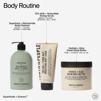 Youth To The People Superberry Hydrate + Glow Dream Body Butter - 3% Niacinamide + Jojoba Oil, Shea + Cupuaçu Butters, Yuzu + Green Tea + Blonde Woods Scented Body Lotion, Firming Moisturizer, Vegan