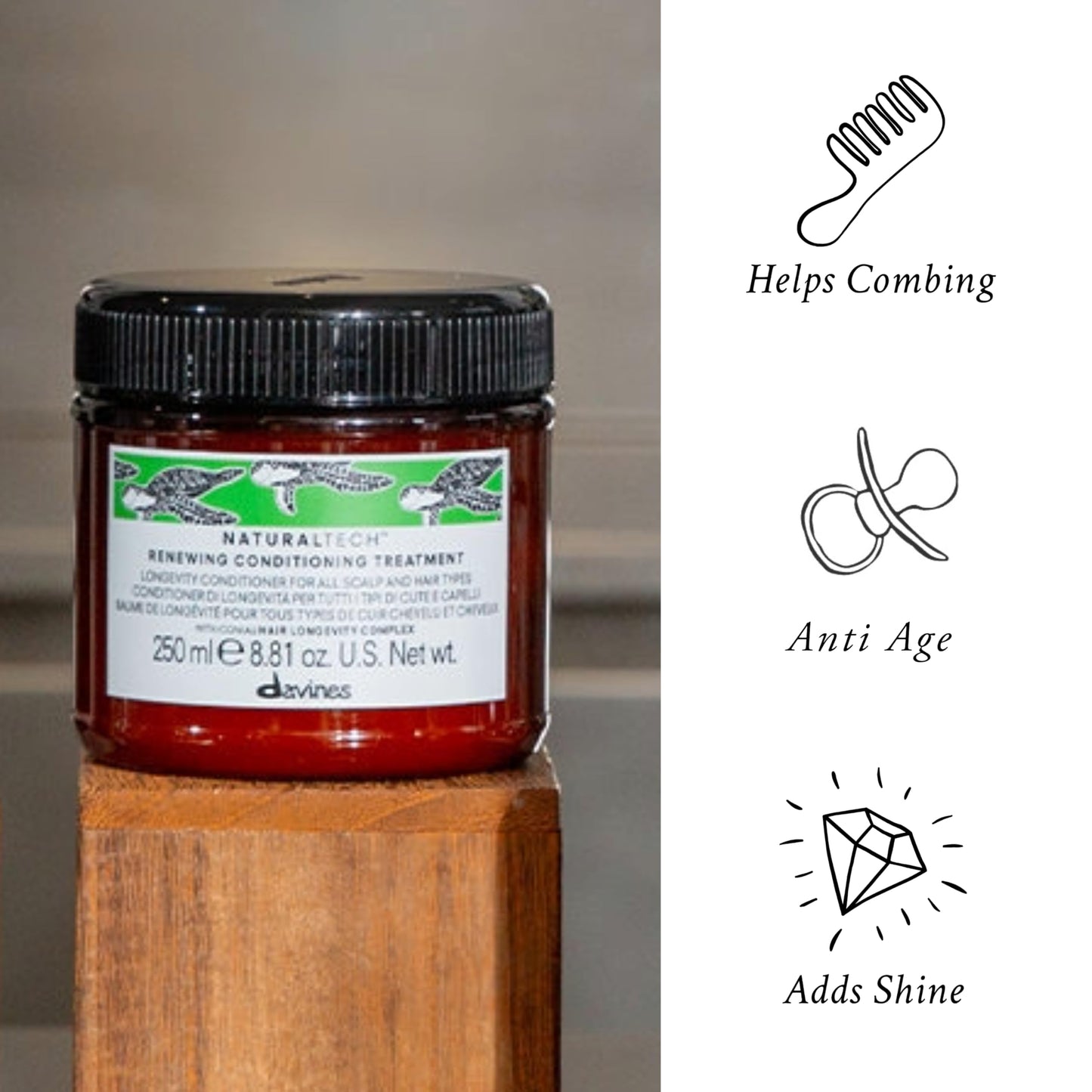 Davines Naturaltech Renewing Conditioning Treatment, Anti-Aging & Maintenance for All Hair Types / Aging - With Hair Longevity Complex - Prolongs Hair Lifecycle, 8.45 Fl Oz