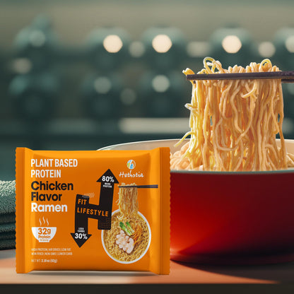 Hethstia Protein Ramen Chicken Flavor, 6-Pack Chicken Broth Instant High-Protein Noodle Soup, 32g Plant-Based Protein Quick Pre-Packaged Meal, Non Fried, Low Fat, Vegan, Non-GMO