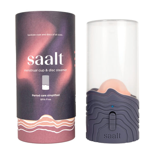 Saalt Menstrual Cup Steamer - Period Cup & Disc Sanitizer - Hands-Free Steam Sanitizer- No-Boil Design with Removable Power Cord - Compact & Portable - Blue Dusk