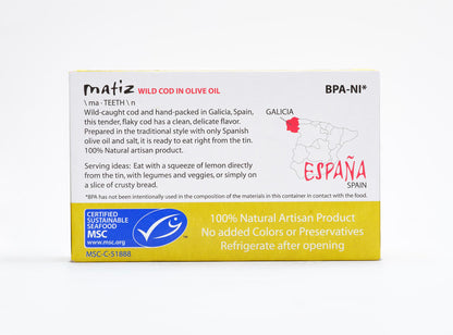 Matiz Wild Cod in Olive Oil | From Spain | Natural Artisan Wild Caught Fish | Packed Fresh, Never Frozen | (1 Pack)