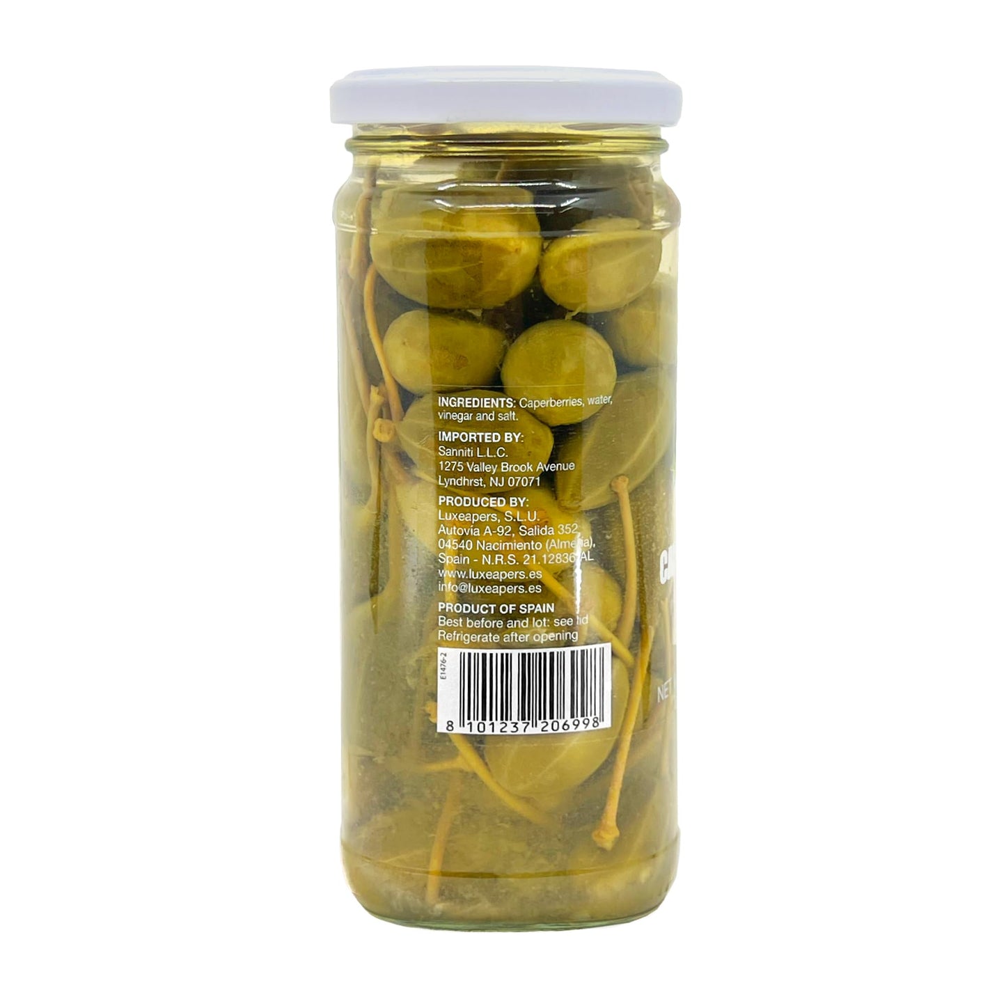 Sanniti Spanish Caperberries (Caper Berries) in Vinegar and Salt Brine - 16 oz