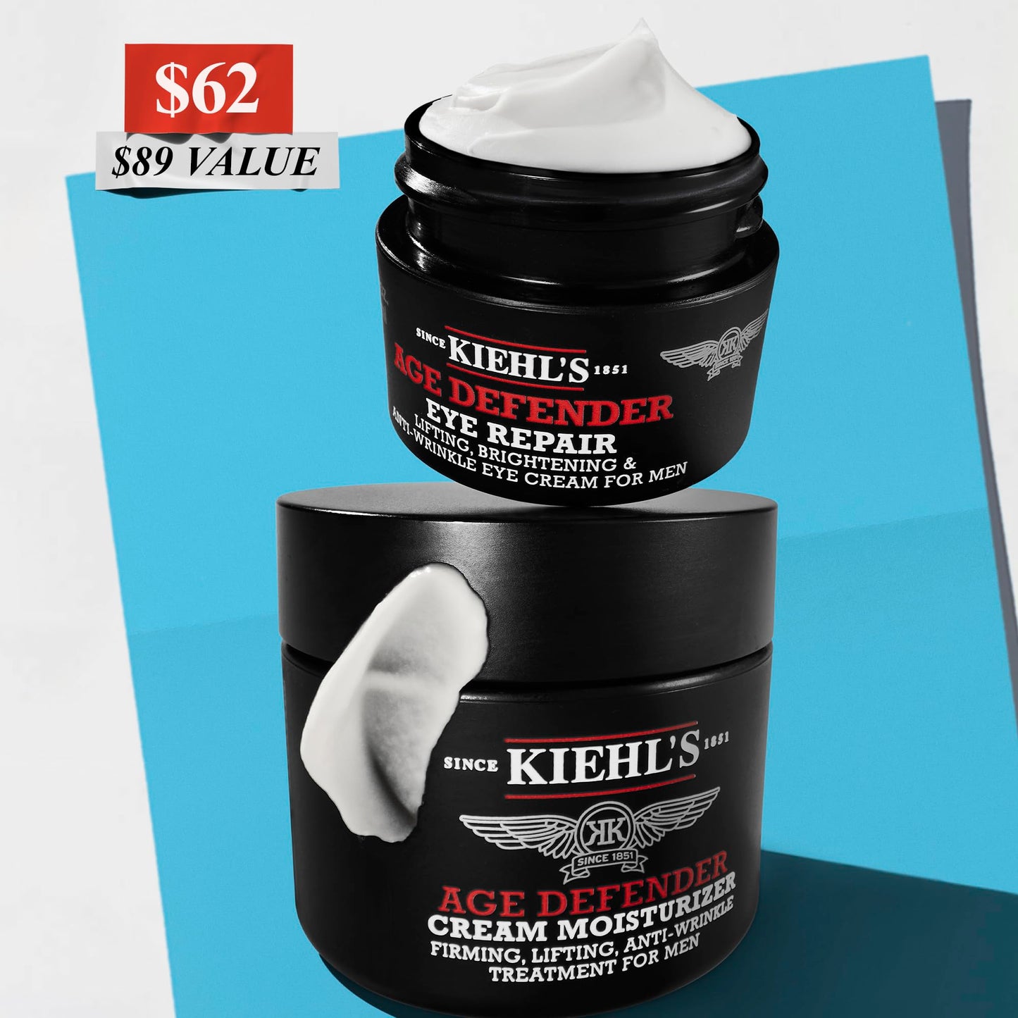 Kiehl's Age Defender Men's Skincare Routine Gift Set, $89 Value, Anti-Aging Kit Including Face Lotion And Eye Cream, Reduces The Appearance Of Dark Circles And Wrinkles, Rejuvinates and Firms Skin