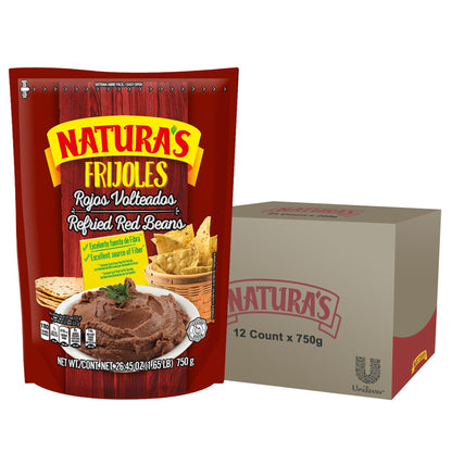 NATURA'S Refried Red Beans, Ready-to-Eat Vegetarian Refried Beans, Frijoles Rojos 26.45 oz Pouch (Pack of 12)