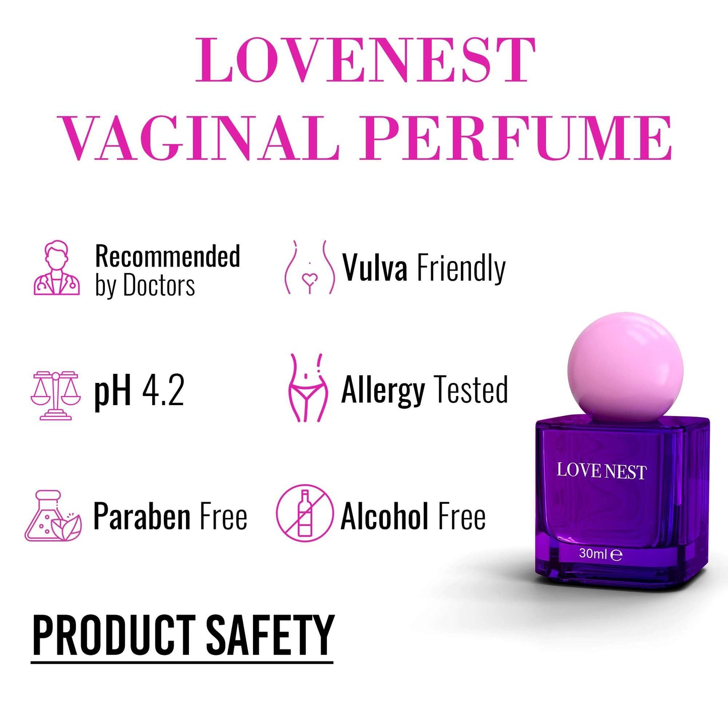 Lovenest Vulva Perfume Feminine Odor Control, pH 4.2 Intimate Spray with Postbiotics, Hyaluronic Acid, Menapause Support, Hydration & Circulation Support for Women 30 mL (1Fl oz) By Marqueens Beauty