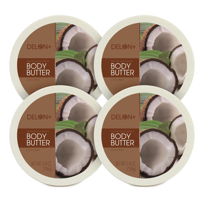 DELON Intense Moisturizing Body Butter, Coconut with Coconut Oil, 6.9 oz (Pack of 4)