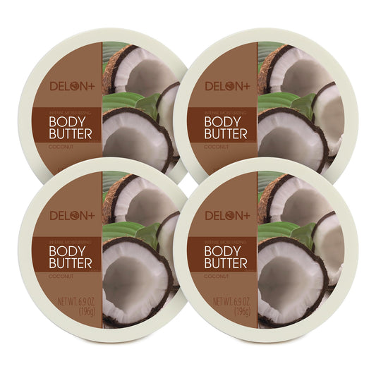 DELON Intense Moisturizing Body Butter, Coconut with Coconut Oil, 6.9 oz (Pack of 4)