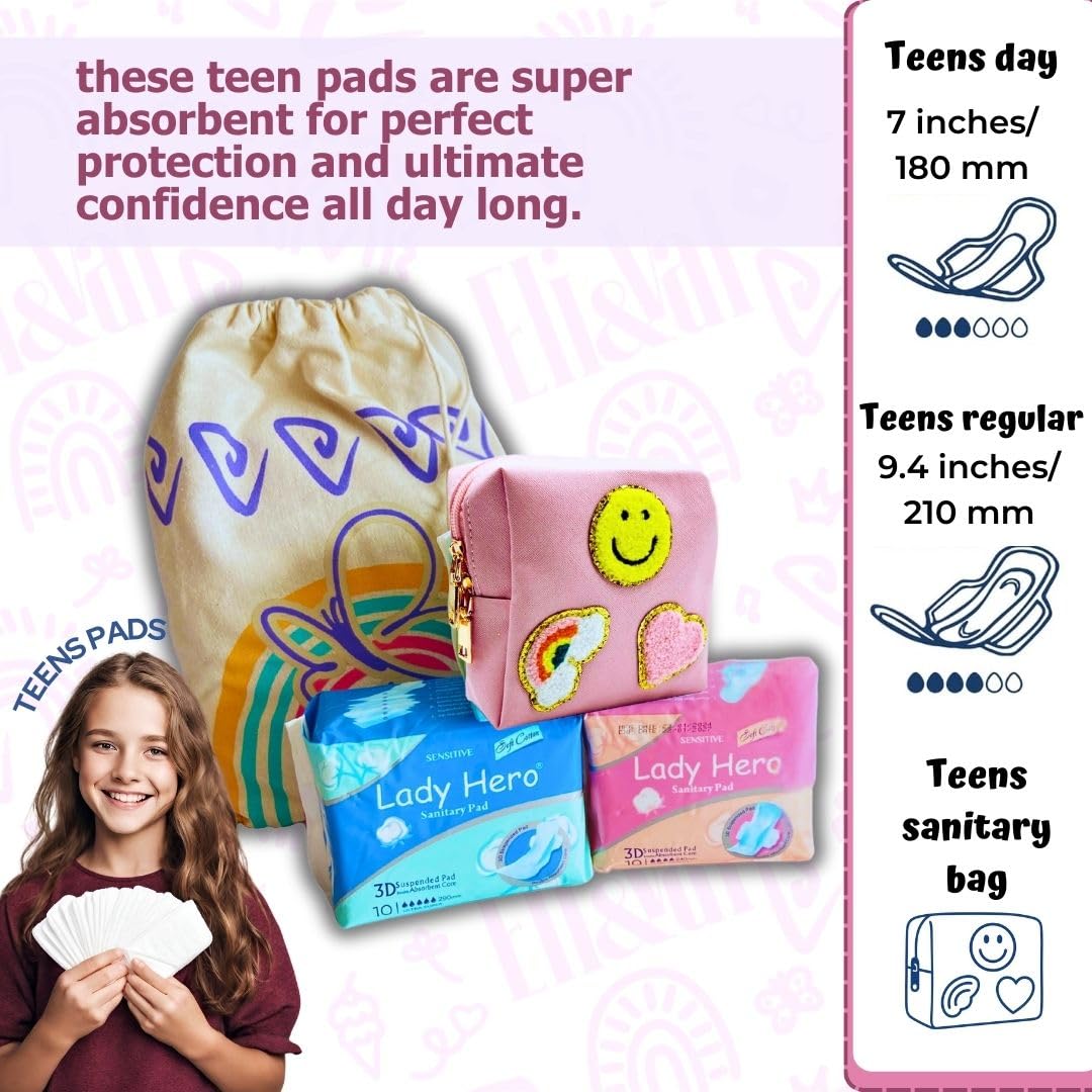 Period Kit for Tweens - First Period Kit for Girls 9-12 10-14 for School- Comfort Fit Feminine Pads Designed for Tween Teens Needs- Period Bags for Teen (Pink)