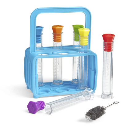 hand2mind Starter Science Lab - Flat Bottom Test Tubes with Lids, Six Tube Rack for Kids Experiments