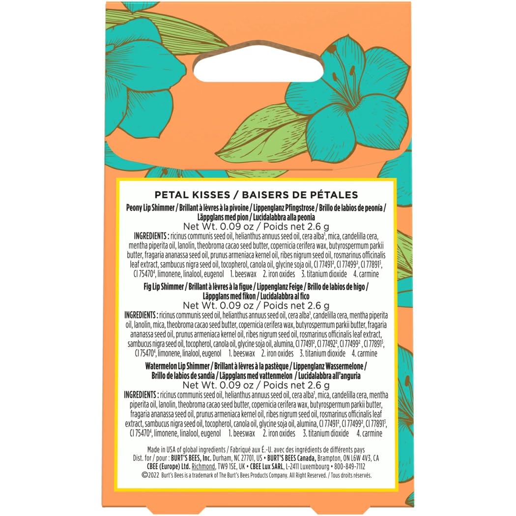Burt's Bees Lip Balm Spring Gifts, 3 Nourishing Lip Care Shimmers for All Day Glow, Kissable Color Spring Gift Set -Peony, Fig & Rhubarb (Packaging May Vary)