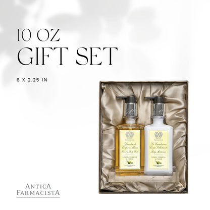 Antica Farmacista Acrylic Bath & Body Gift Set - Hand & Body Wash (10 oz), Body Moisturizer (10 oz) & Acrylic Tray - Self-Care Gift Box for Holidays, Birthdays & Housewarming - Lemon, Verbena & Cedar