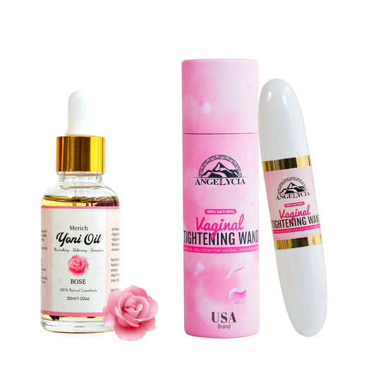 ANGELYCIA Ultimate Feminine Rejuvenation Combo, Virginity Wand and Feminine Yoni Detox Oil Rose, Vaginal Tightening Solution, Restores pH Balance for Women,
