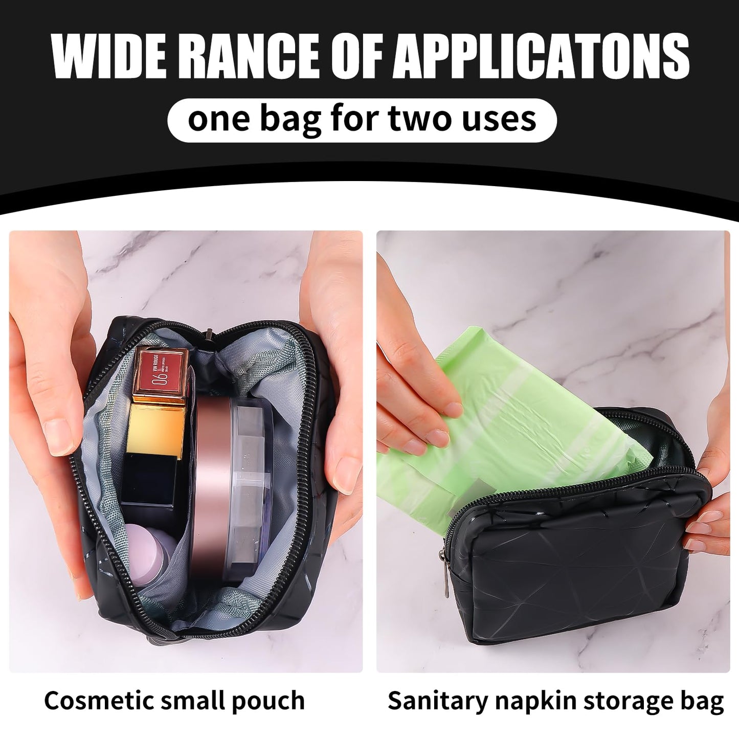 Period Sanitary Bag, Napkin Storage Bag Tampon Pouch Portable Feminine Care First Period Kit for Teen Ladies Women (Black)