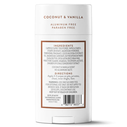 Native Whole Body Deodorant Stick Contains Naturally Derived Ingredients, Deodorant for Men and Women | 72 Hour Odor Protection, Aluminum Free with Coconut Oil and Shea Butter | Coconut & Vanilla