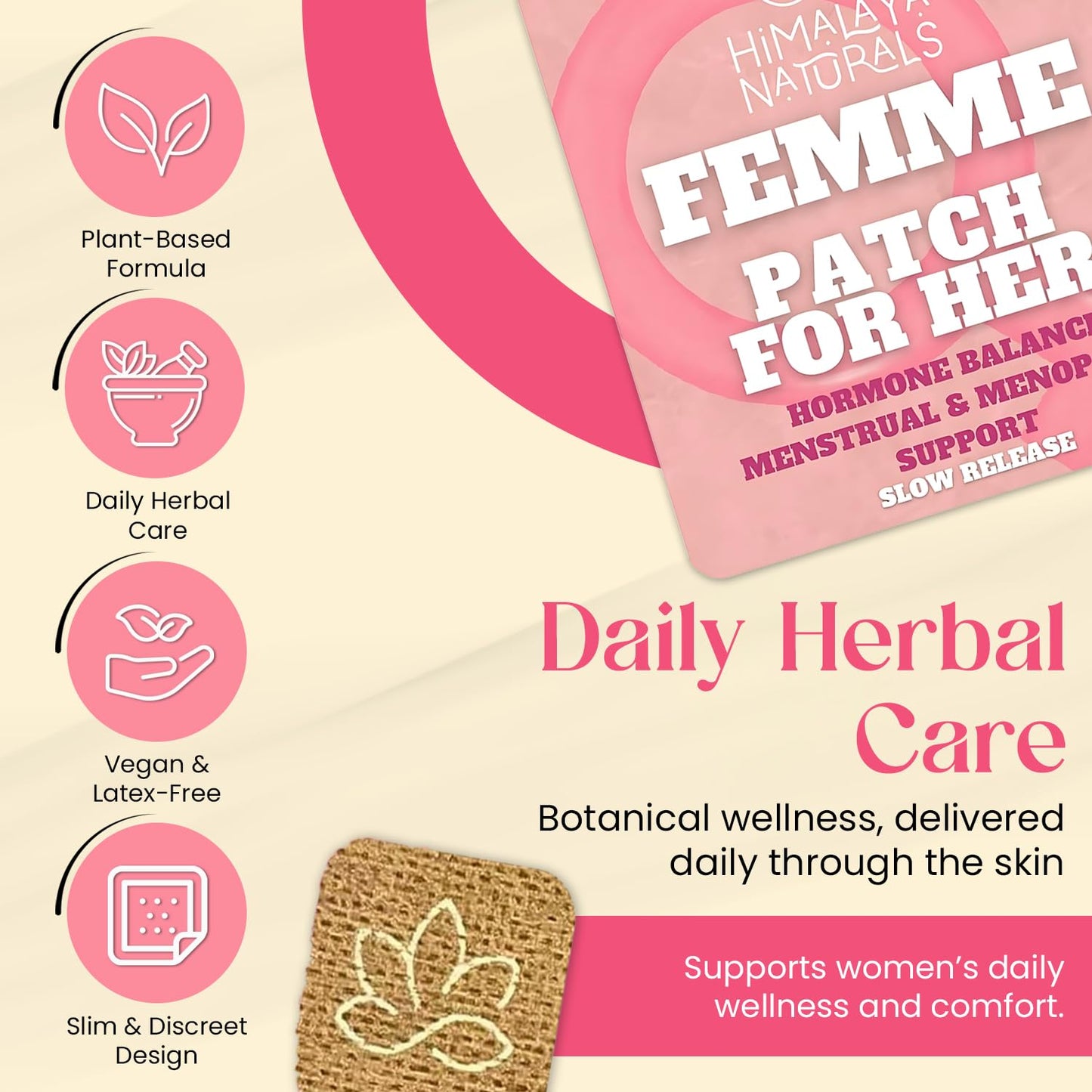 Femme Herbal Patches – 30-Day Supply – Non-Latex, Vegan-Friendly, and Easy to Use