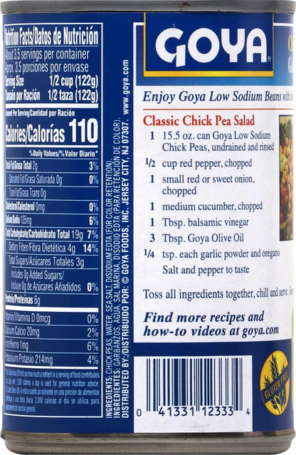 Goya Foods Low Sodium Chick Peas, 15.5 Ounce (Pack of 2)