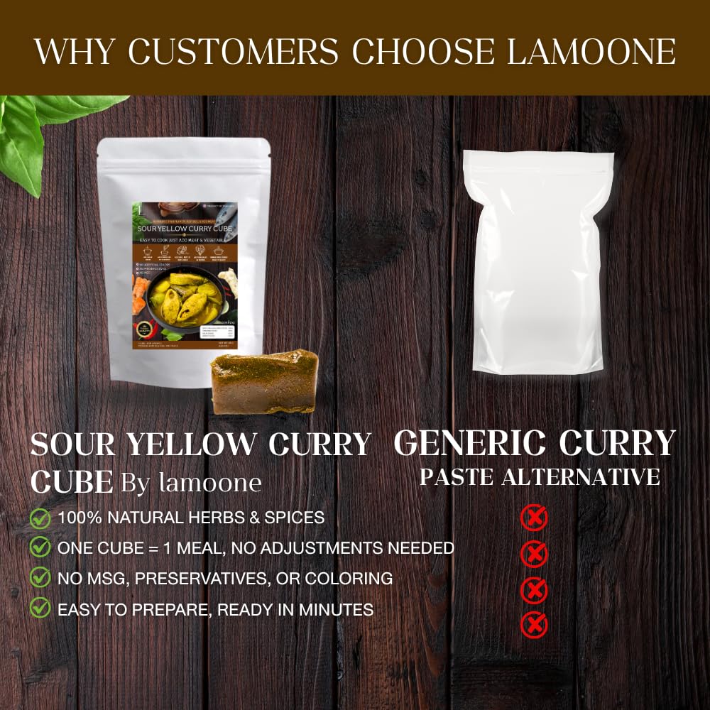 Yellow Sour Soup Cube – 40 g (1.41 oz) Authentic Southern Thai Paste Cube, Ready-to-Use Instant Curry Block, Spicy & Tangy Flavor, Single-Serve for 2 No Color, No MSG, No Preservatives Added (1)