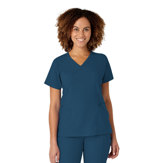 WonderWink Women's Plus-Size Women's Mock Wrap Top Shirt, Caribbean Blue, 2-XLarge