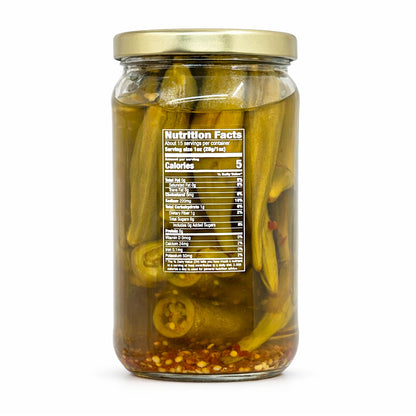 Sanniti Hot Pickled Okra | Infused with Crushed Red Pepper | Crunchy and Fiery Heat | 14.5 oz