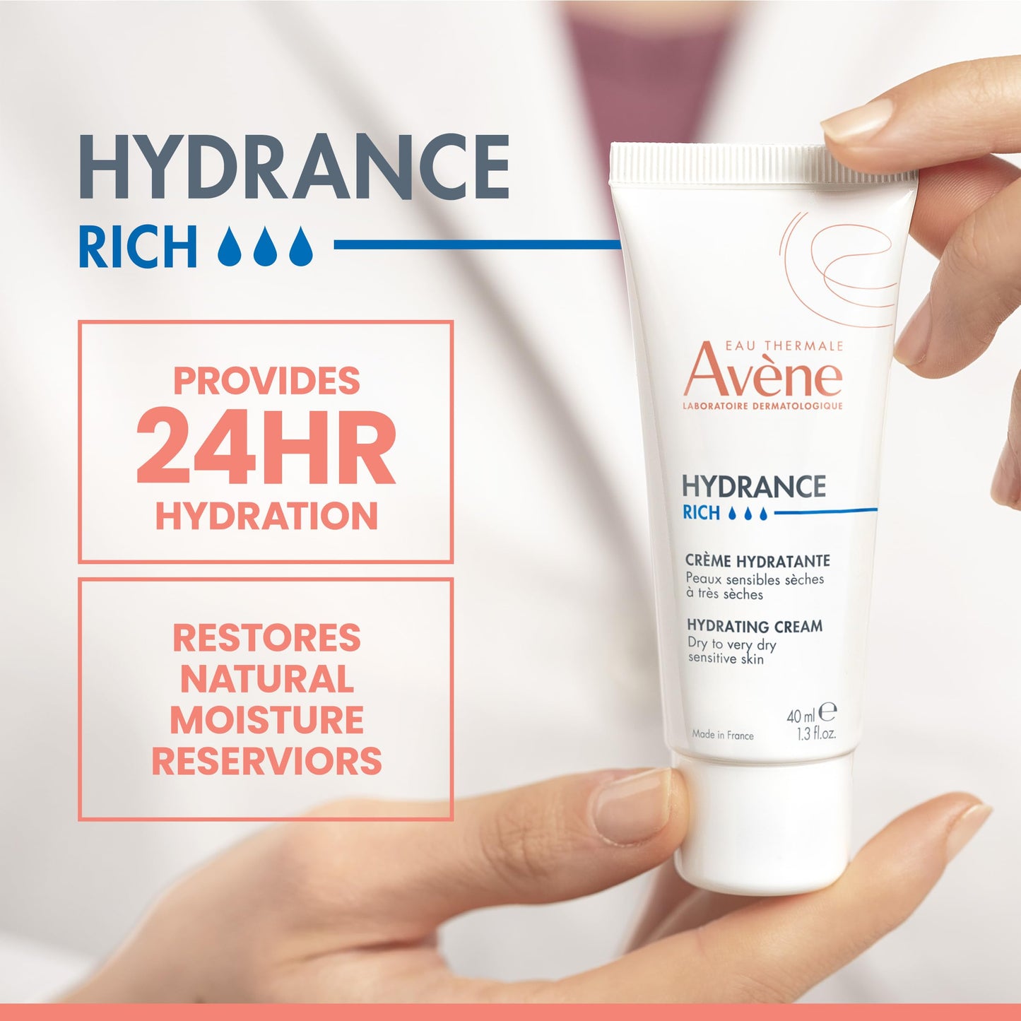 Avène Hydrance RICH Hydrating Cream, Daily Face Moisturizer, Soothes feelings of skin tightness & discomfort associated with dryness, Dry skin moisturizer, Non-Comedogenic, 1.3 Oz