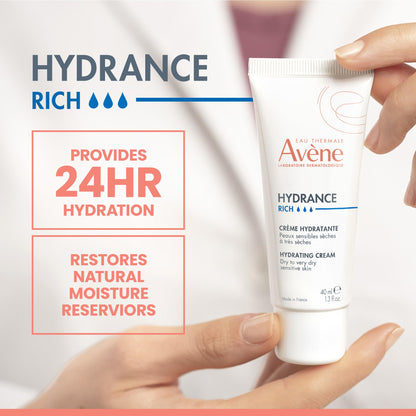 Avène Hydrance RICH Hydrating Cream, Daily Face Moisturizer, Soothes feelings of skin tightness & discomfort associated with dryness, Dry skin moisturizer, Non-Comedogenic, 1.3 Oz