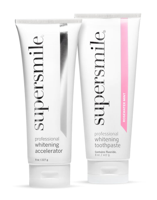 Supersmile Whitening System with Fluoride – Professional Grade 2-Step Whitening Toothpaste and Accelerator – Whitens Up to 6 Shades, 8 oz Each
