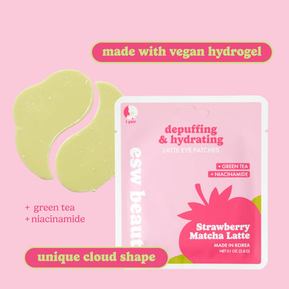 ESW Beauty Strawberry Matcha Latte Under Eye Patches – Depuffing & Hydrating – Vegan Hydrogel with Green Tea for Refreshing, Nourished Under Eyes