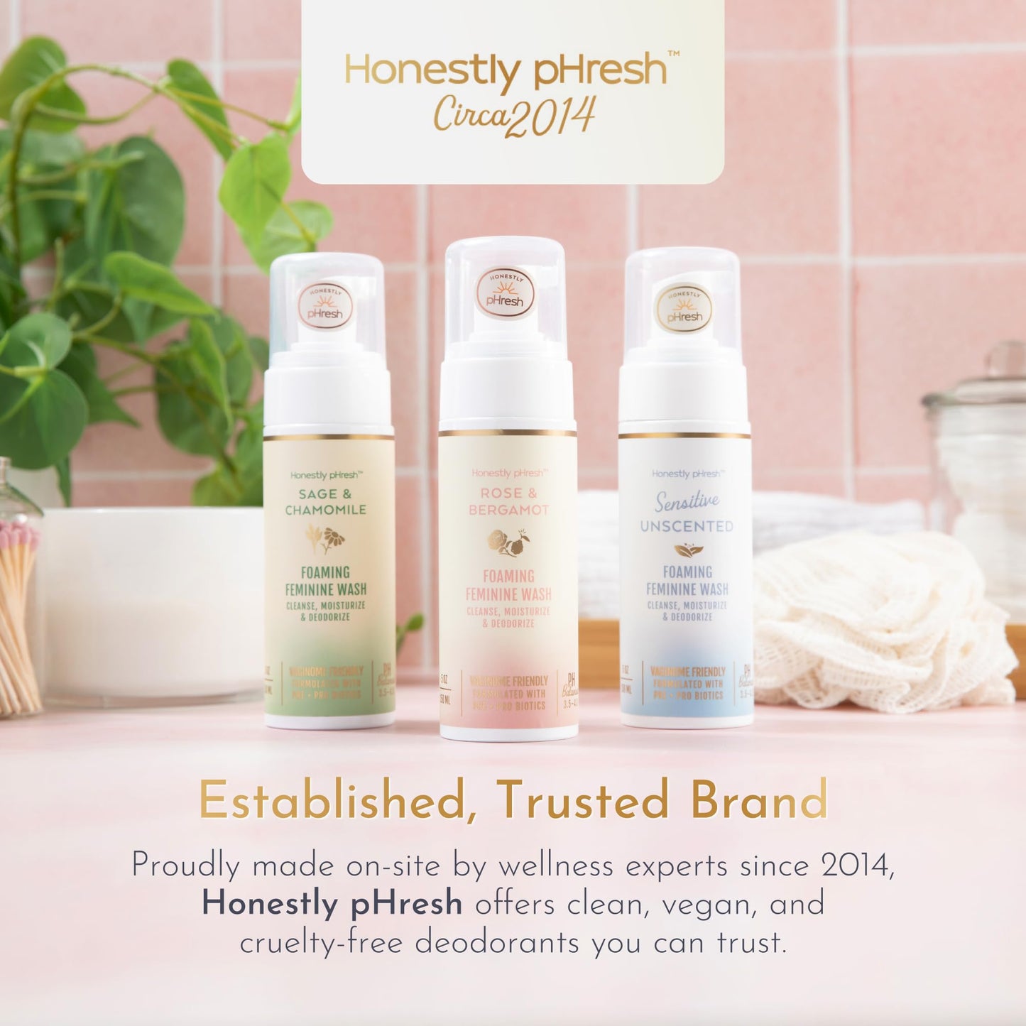 Honestly pHresh Foaming Feminine Wash for Women – pH Balanced Natural Intimate Cleanser with Prebiotics & Probiotics. Vegan, Sensitive Skin Safe. Made In USA - Rose & Bergamot Scent, 5 oz