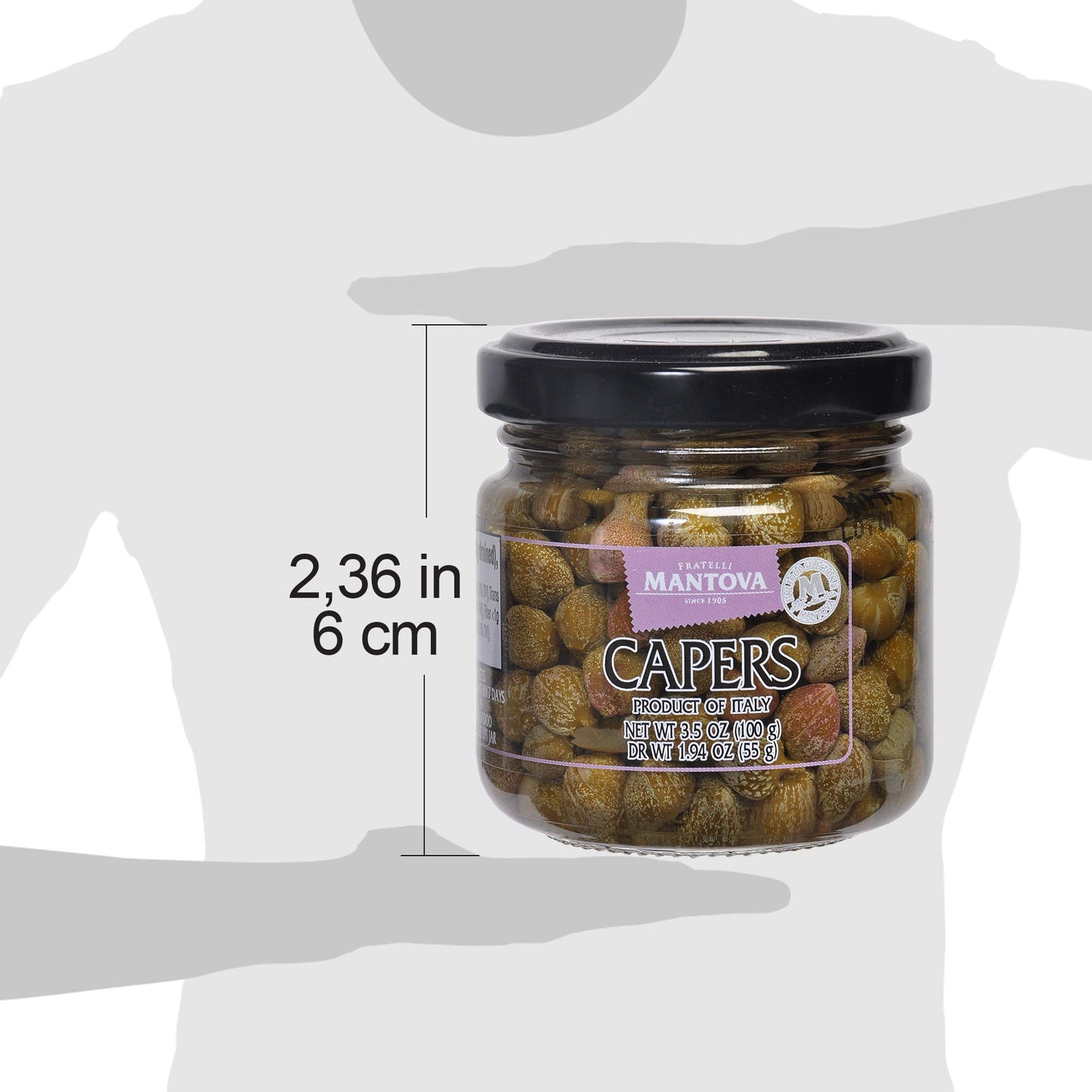 Mantova Capers in a Mild Vinegar Brine, 3.5 oz. (Pack of 3), Product of Italy, All-Natural, Caper Bush Buds, Capparis Spinosa, Non-GMO, Gluten-Free, Cholesterol-Free, Vegan-Friendly, Paleo-Friendly