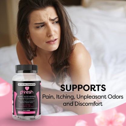 pHresh Boric Acid Suppositories for Women, Suppositories for Odor Use, Natural Feminine Care Supports Vaginal Health & Promotes Healthy pH Balance - Made in USA