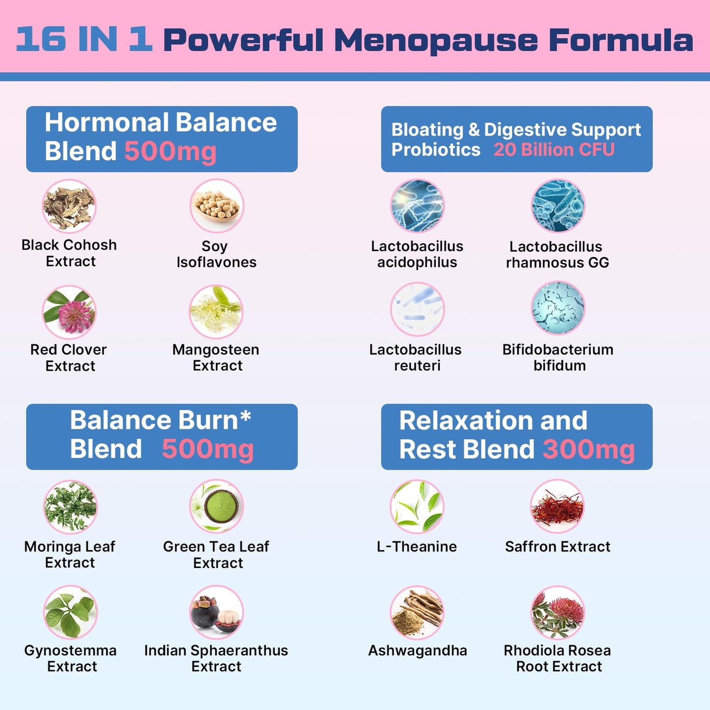 Menopause Supplements for Women Gummies, 16-in-1 Probiotic, Black Cohosh & Ashwagandha for Menopause Relief, Hot Flashes, Hormone Harmony, Mood Swings, Belly Burner* & Gut, Sugar-Free - 60 Gummies