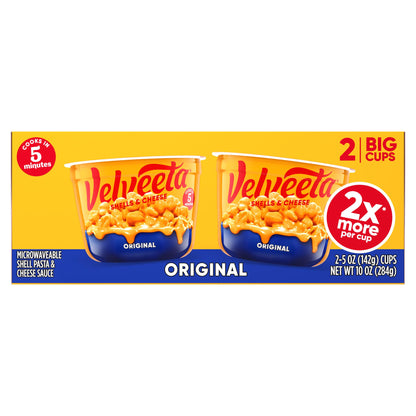 Velveeta Shells and Cheese Mac and Cheese, 2 Big Cups, for Easy Dinner or Dinner Sides, Original Flavor, 5 oz