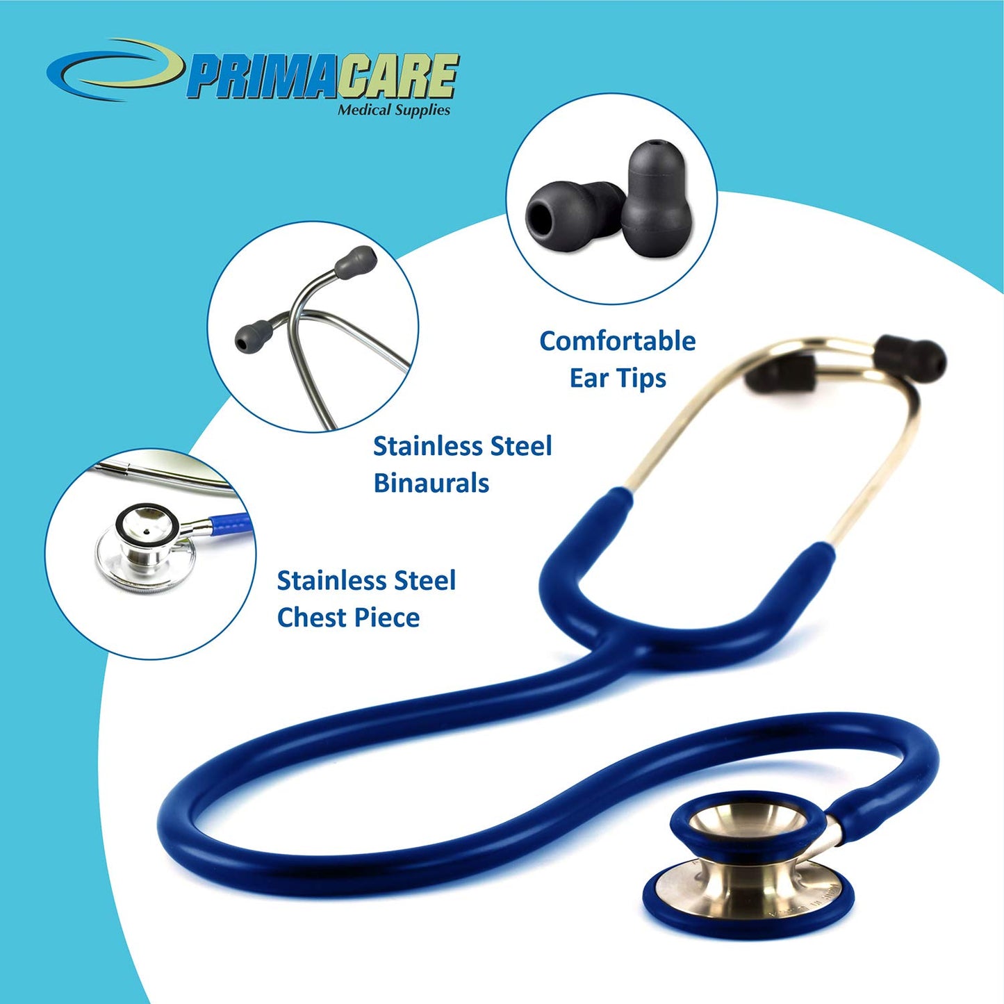 Primacare First Classic Dual Head Stethoscope, Stainless Steel Chestpiece, Professional Medical Stethoscope for Doctors, Nurses, Students, Adult & Pediatric, Black